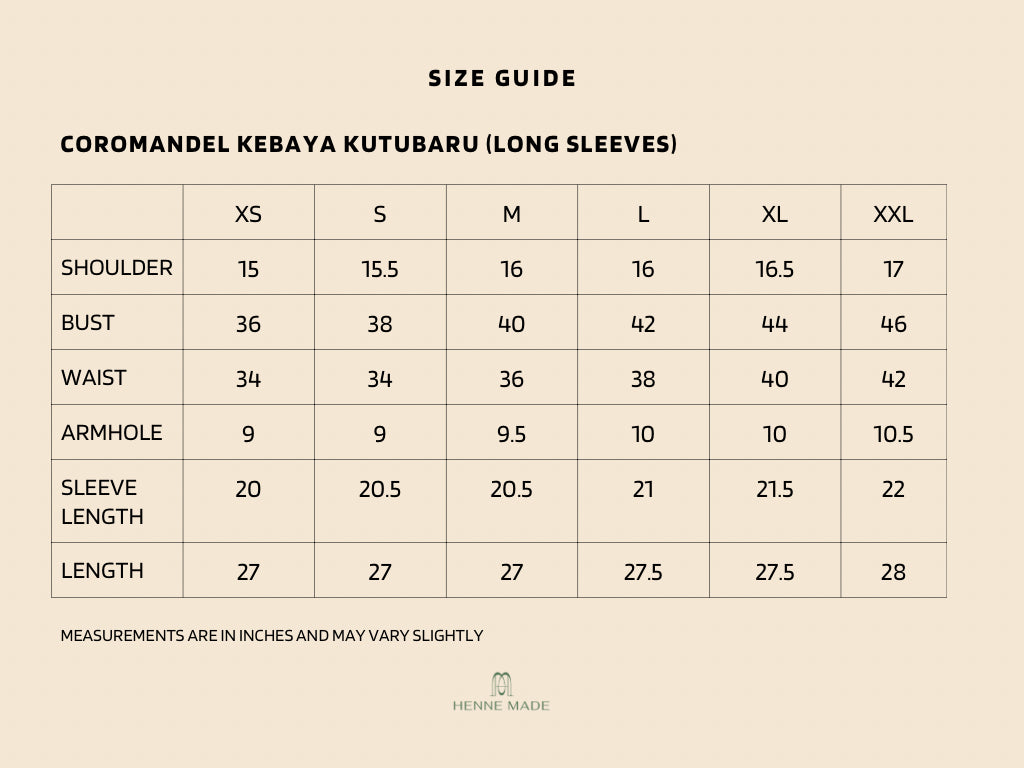 Coromandel Kebaya Kutubaru (Long Sleeves)