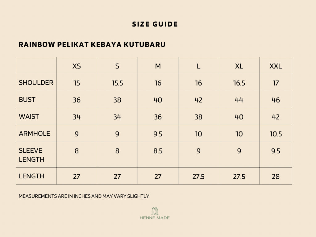 Rainbow Pelikat Kebaya Kutubaru (Long Sleeves)