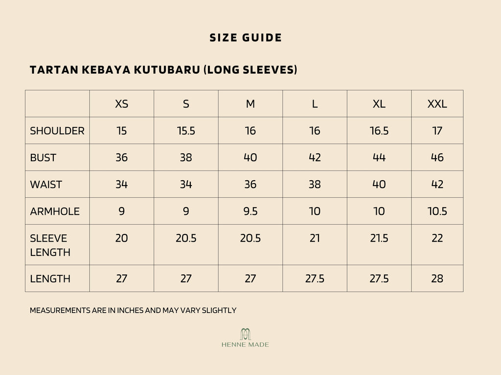 Tartan Kebaya Kutubaru (Long Sleeves)