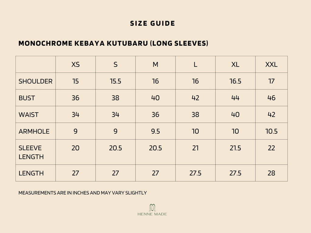 Monochrome Kebaya Kutubaru (Long Sleeves)