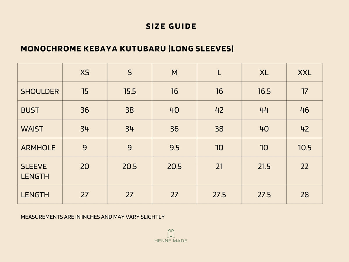 Monochrome Kebaya Kutubaru (Long Sleeves)